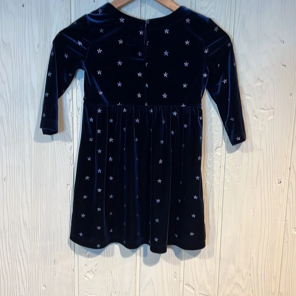 GAP Kids Girls Navy Long Sleeve Dress with Silver Sparkly Stars, Size S